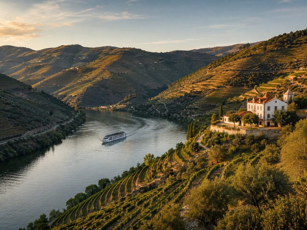The Douro River winding through Portugal's terraced landscape